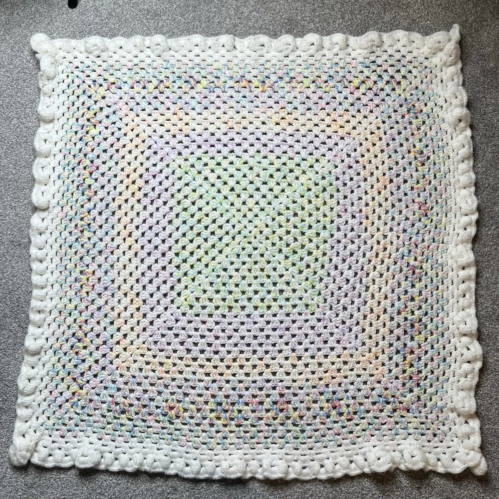 Beautiful Pastel Handmade Crochet Afghan Baby Blanket Multicolor Square